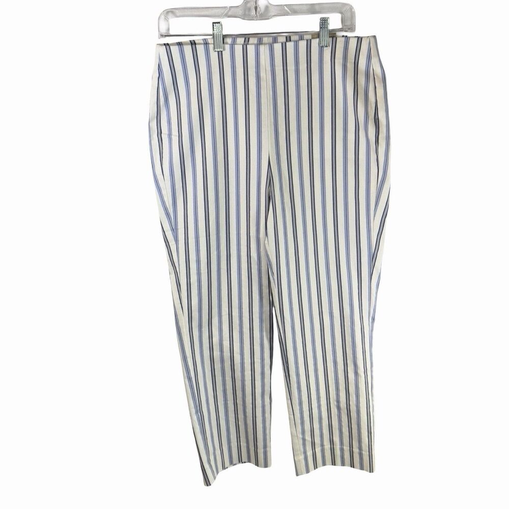 Chico's Crop Pants Capris Women's Size 8 Blue White Striped Metallic Straight